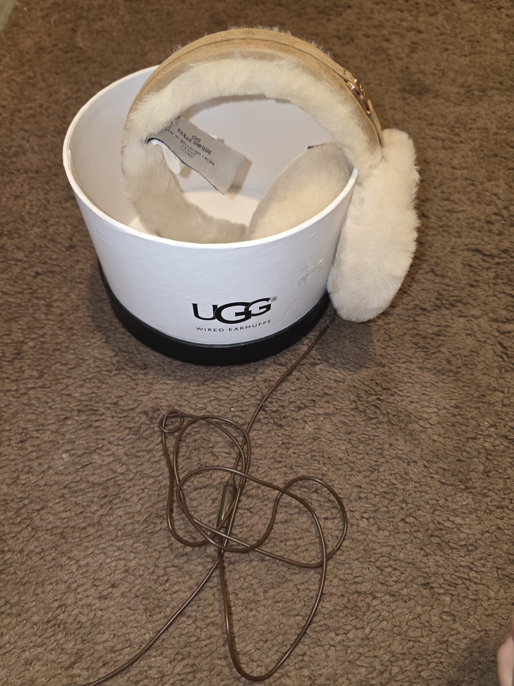 UGG Chestnut Suede Shearling Wired Ear Muffs - Cream Lining